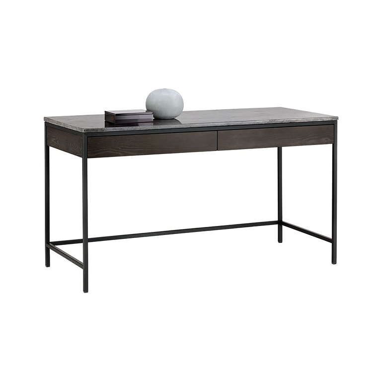Gray Oak and Marble Home Office Desk with Drawer