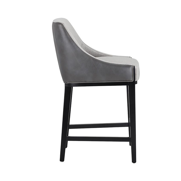 Aurora Transitional Barstool in Overcast Grey Leather and Polo Club Stone