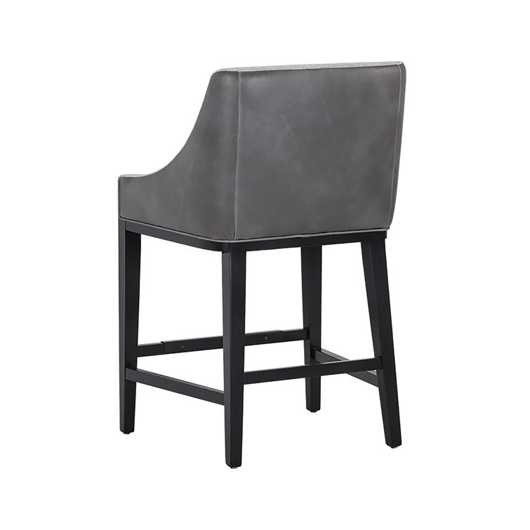 Aurora Transitional Barstool in Overcast Grey Leather and Polo Club Stone
