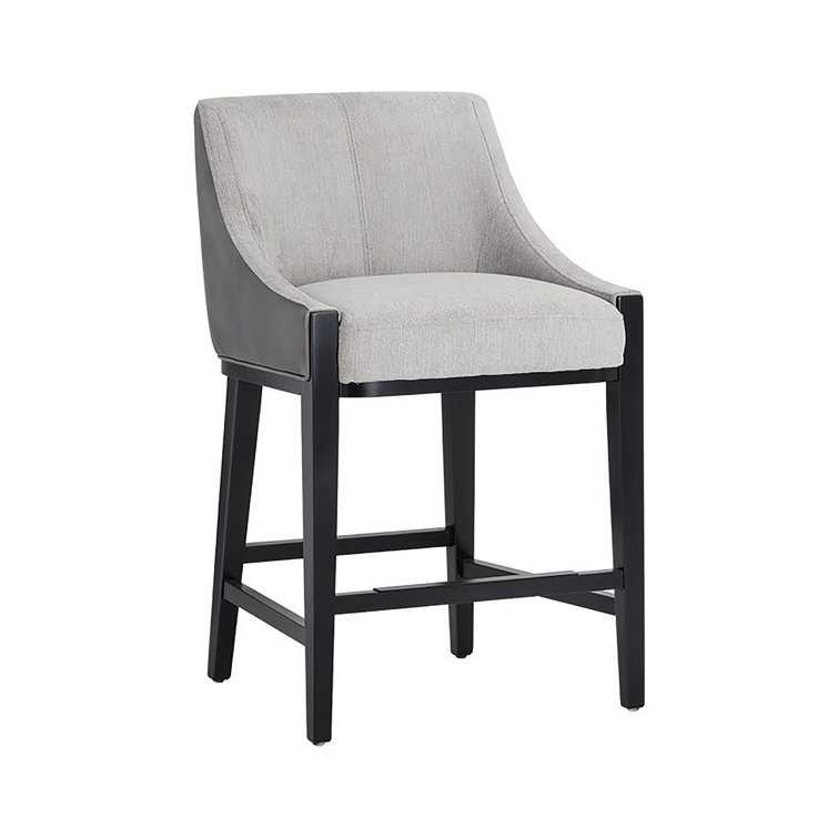 Aurora Transitional Barstool in Overcast Grey Leather and Polo Club Stone