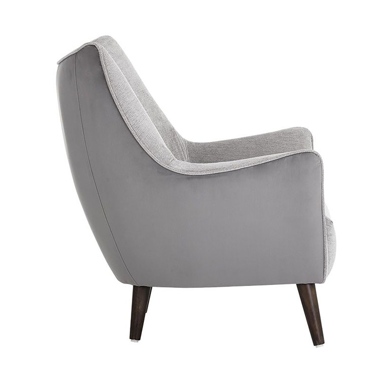 Mid-Century Modern Gray Handcrafted Chaise with Wood Legs