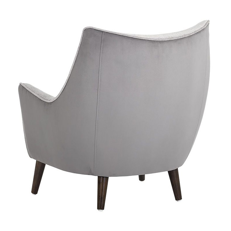 Mid-Century Modern Gray Handcrafted Chaise with Wood Legs