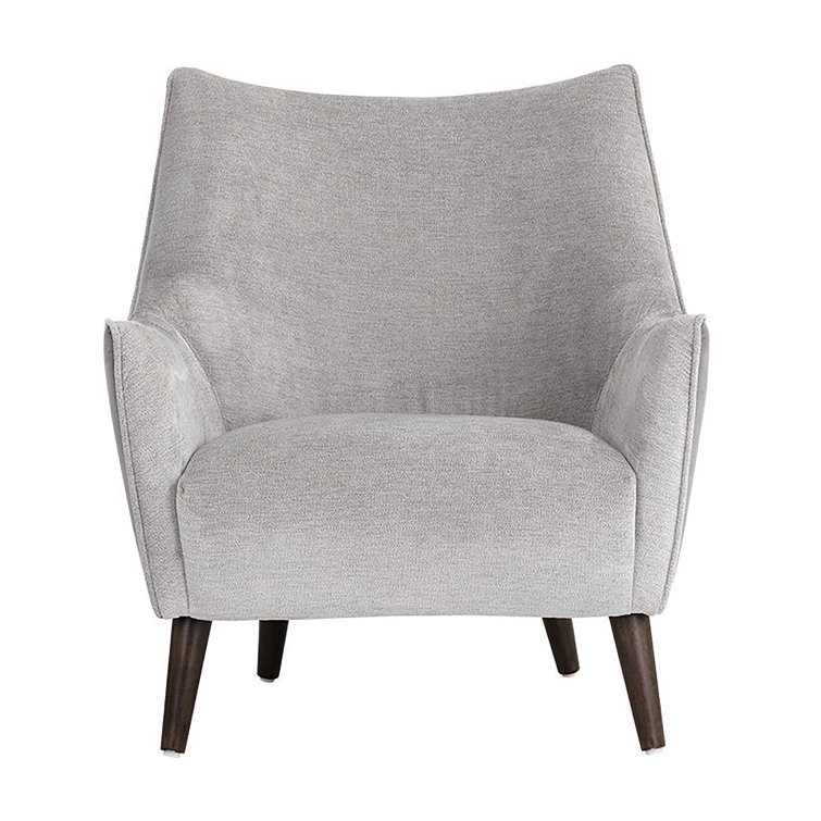 Mid-Century Modern Gray Handcrafted Chaise with Wood Legs