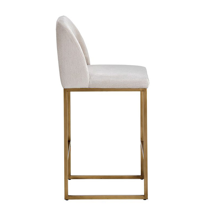 White Polo Club Muslin Counter Stool with Brass Legs