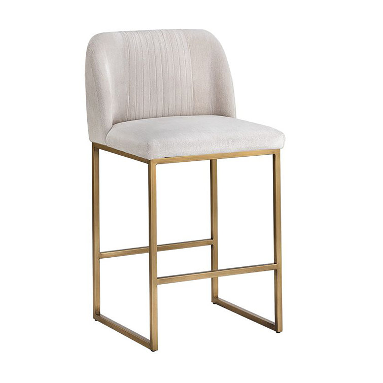 White Polo Club Muslin Counter Stool with Brass Legs