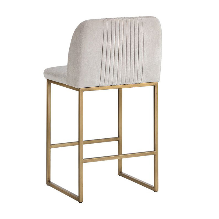 White Polo Club Muslin Counter Stool with Brass Legs