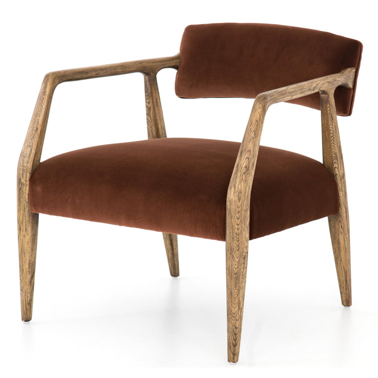 Edith Rustic Oak Wood Frame Velvet Upholstered Arm Chair