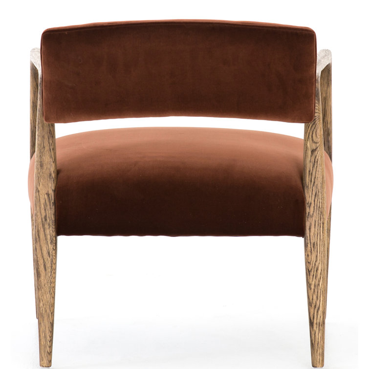 Edith Rustic Oak Wood Frame Velvet Upholstered Arm Chair