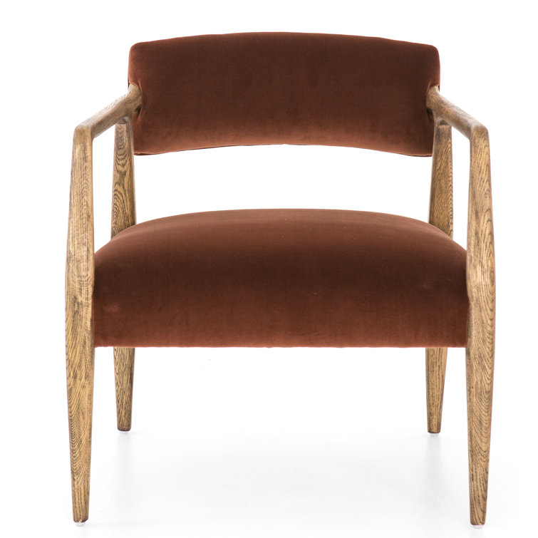 Edith Rustic Oak Wood Frame Velvet Upholstered Arm Chair