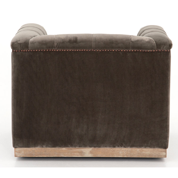 Sapphire Birch Velvet Tufted Swivel Armchair with Nailhead Trim