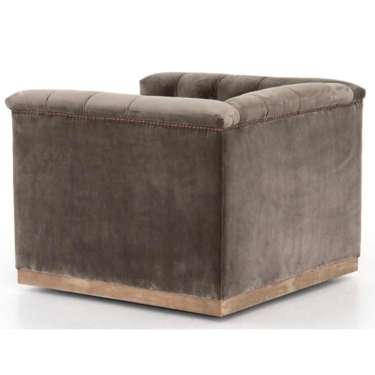 Sapphire Birch Velvet Tufted Swivel Armchair with Nailhead Trim