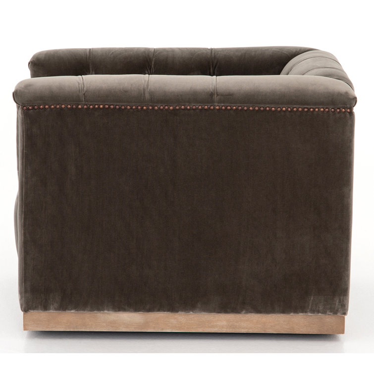Sapphire Birch Velvet Tufted Swivel Armchair with Nailhead Trim