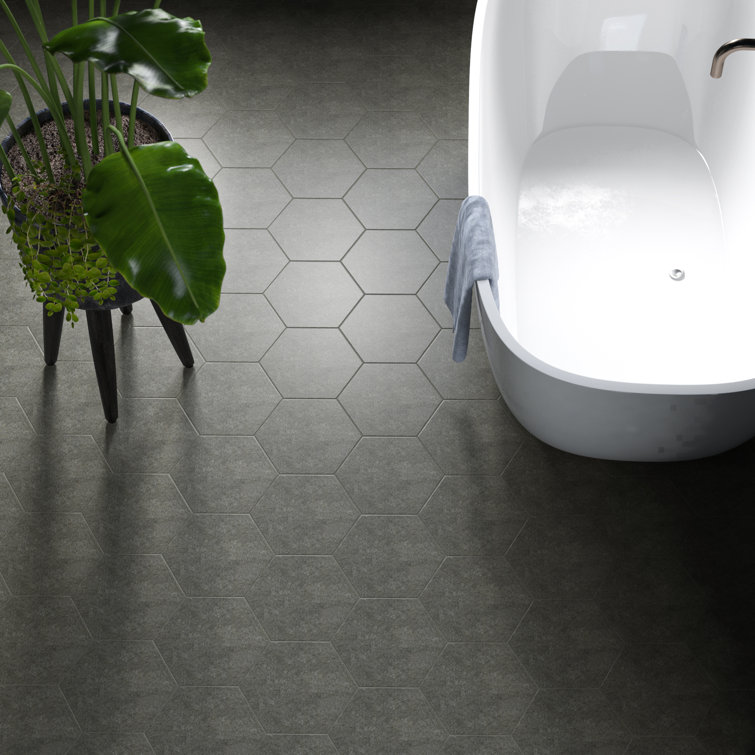 Annata Vintage Hex 8.63" x 9.88" Matte Charcoal Porcelain Tile