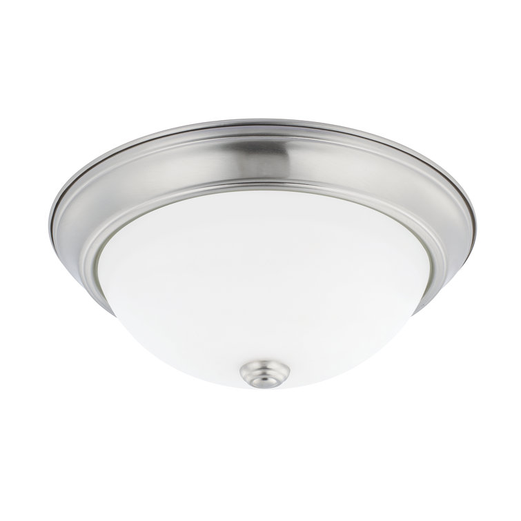 Brushed Nickel 2-Light Flush Mount with Soft White Glass Bowl