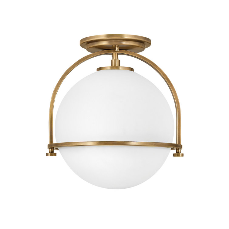 Heritage Brass and Etched Opal Glass Semi-Flush Ceiling Light