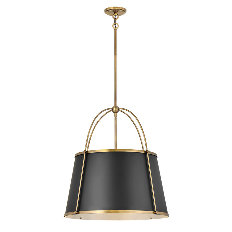 Warm Brass and Black 4-Light Drum Chandelier