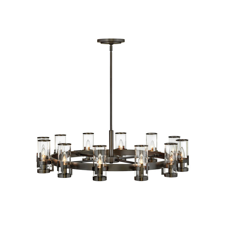 Reeve 12-Light Black Oxide Wagon Wheel Chandelier with Clear Glass