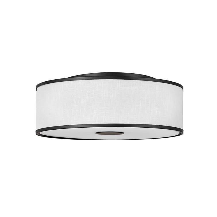 Black LED Drum Flush Mount Ceiling Light with Linen Shade