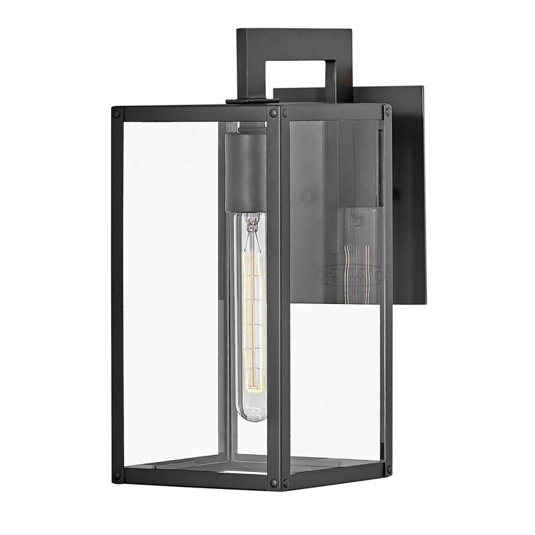 Black Aluminum Outdoor Wall Sconce with Clear Glass Panels
