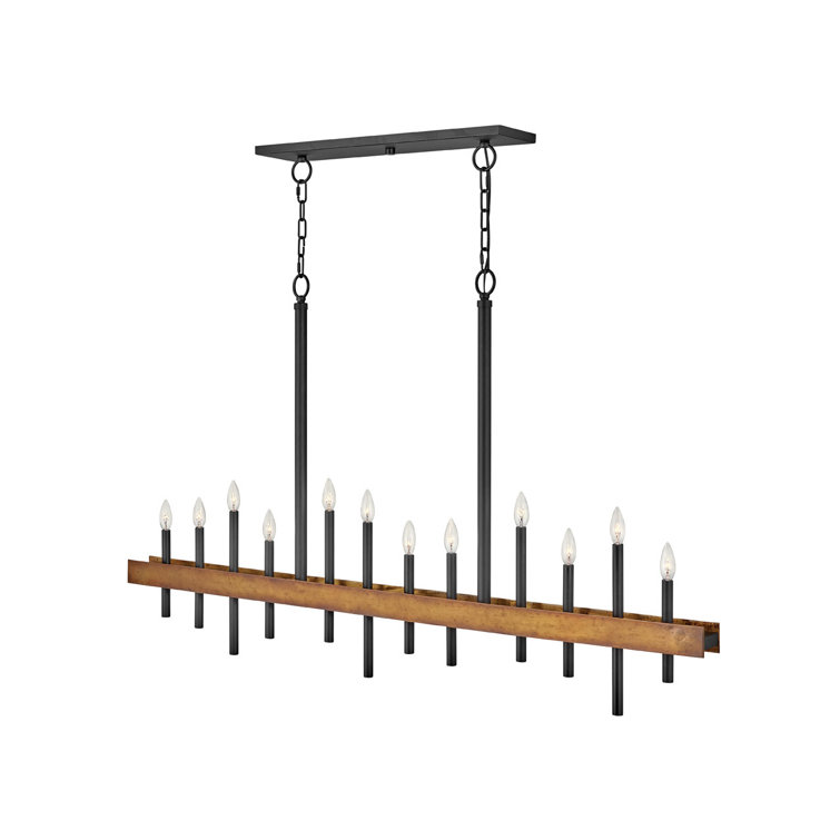 Wells Weathered Brass and Black 12-Light Linear Chandelier