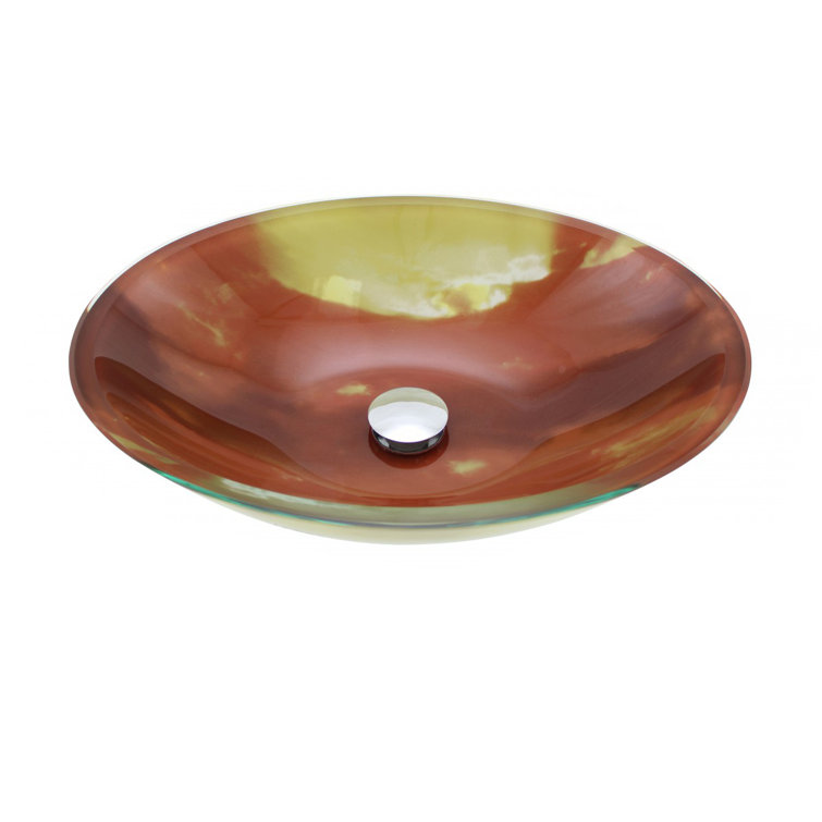 Sunset Oval Tempered Glass Vessel Sink with Drain