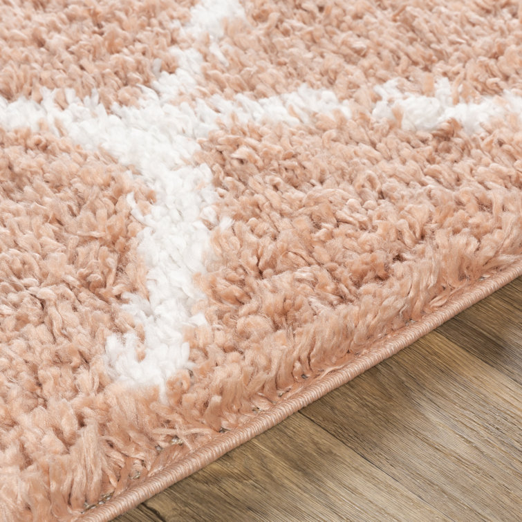 Blush Pink Geometric Shag 5' x 7' Area Rug
