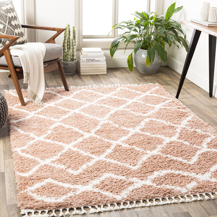 Blush Pink Geometric Shag 5' x 7' Area Rug