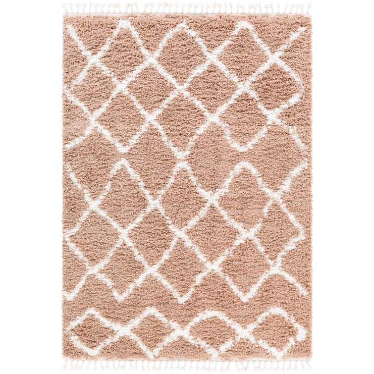 Blush Pink Geometric Shag 5' x 7' Area Rug