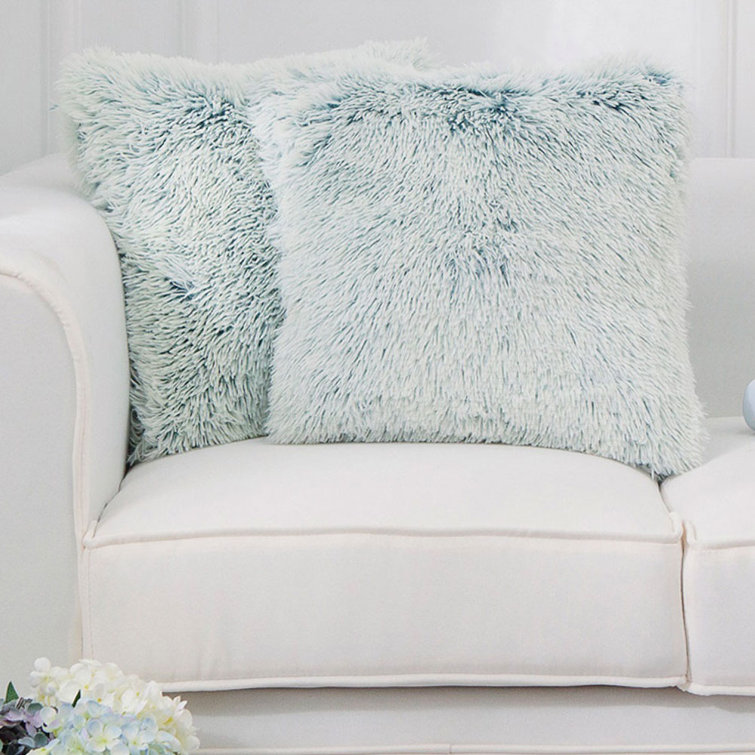 Taupe Faux Fur Shaggy Throw Pillows Set of 2