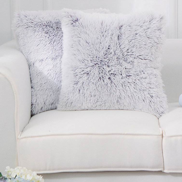 Taupe Faux Fur Shaggy Throw Pillows Set of 2