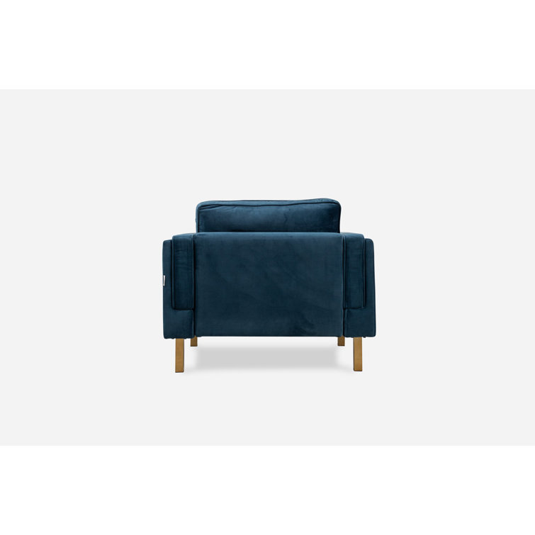 Blue Velvet and Gold Handcrafted Mid-Century Modern Accent Chair