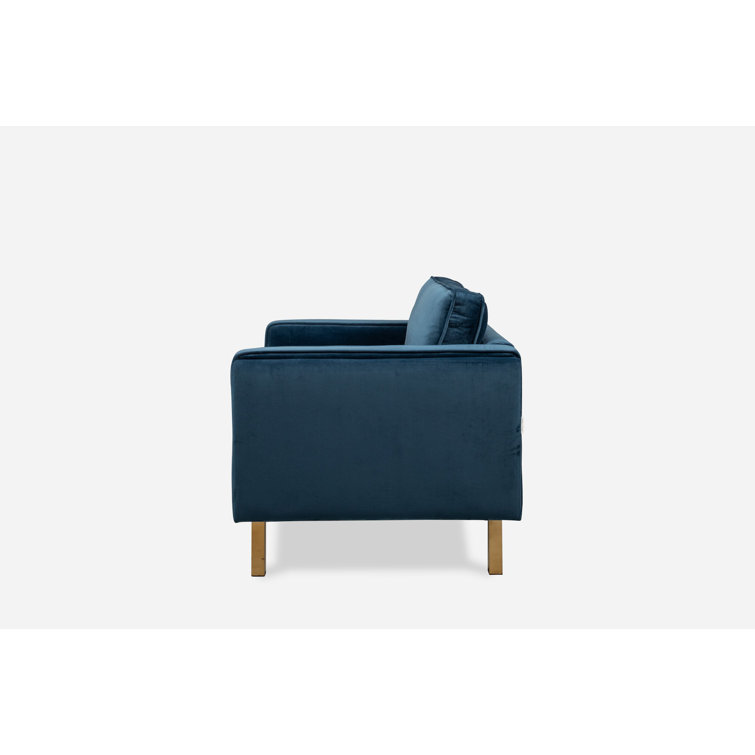 Blue Velvet and Gold Handcrafted Mid-Century Modern Accent Chair
