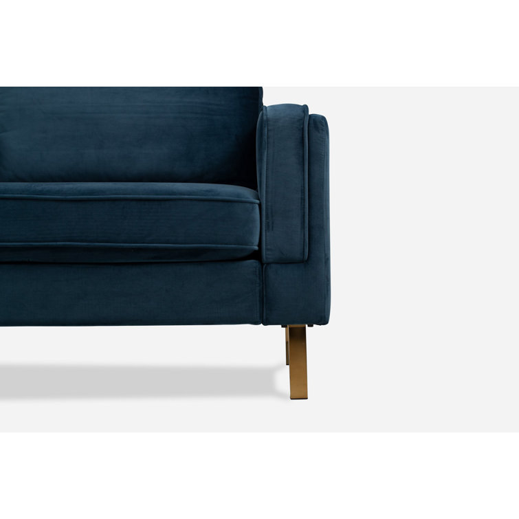 Blue Velvet and Gold Handcrafted Mid-Century Modern Accent Chair