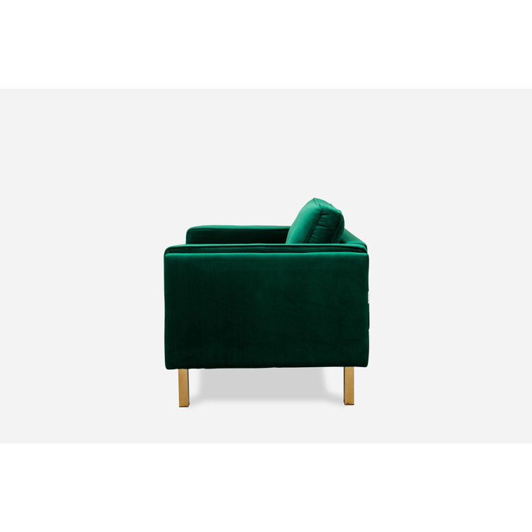 Blue Velvet and Gold Handcrafted Mid-Century Modern Accent Chair