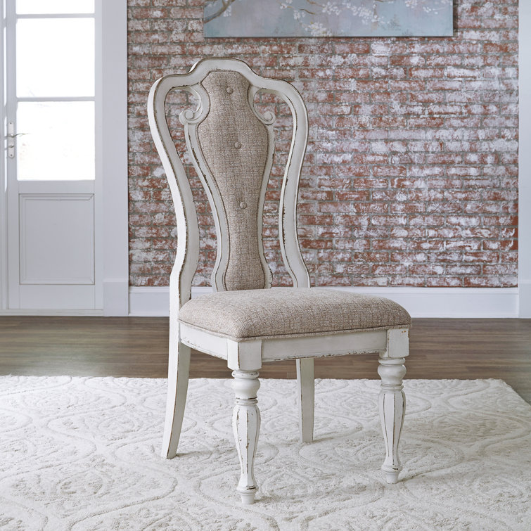 Ivory Tweed Upholstered White Wood Splat Back Side Chair