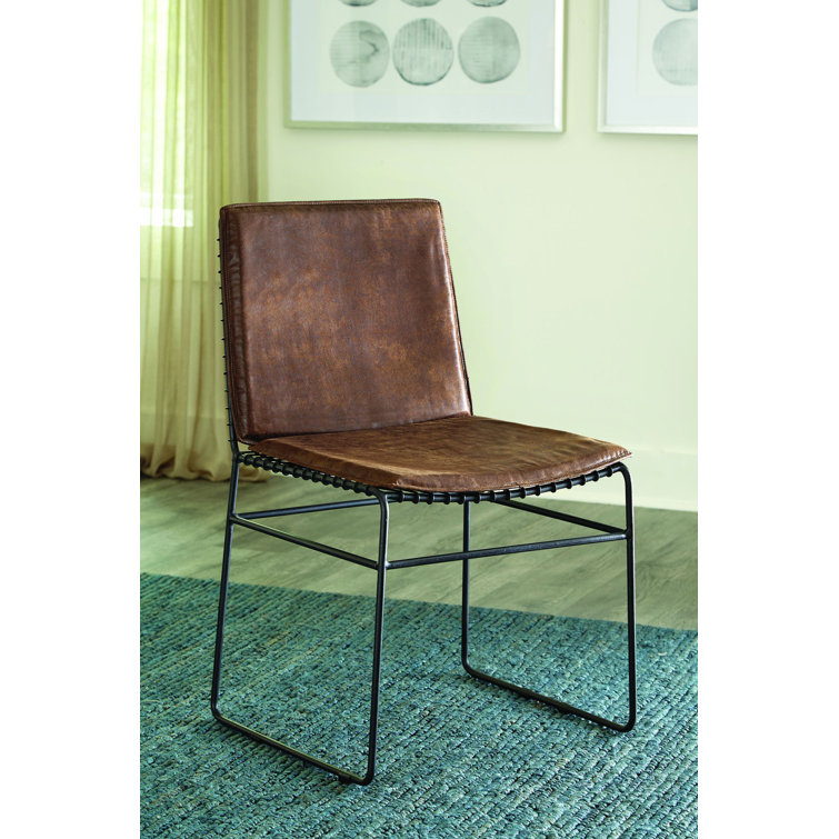 Antique Brown Faux Leather Upholstered Metal Side Chair