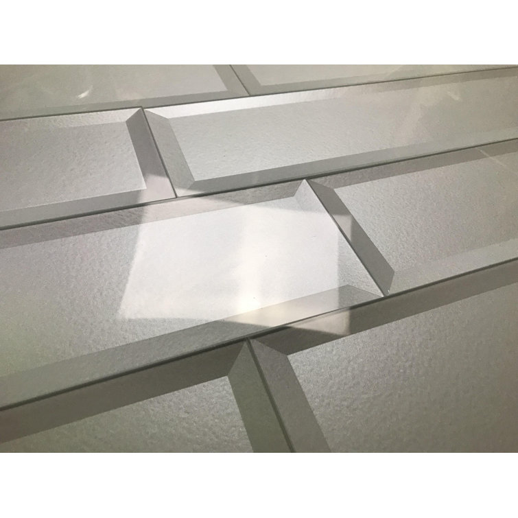 Metallic White Beveled Glass Subway Tile for Kitchen & Bathroom Walls