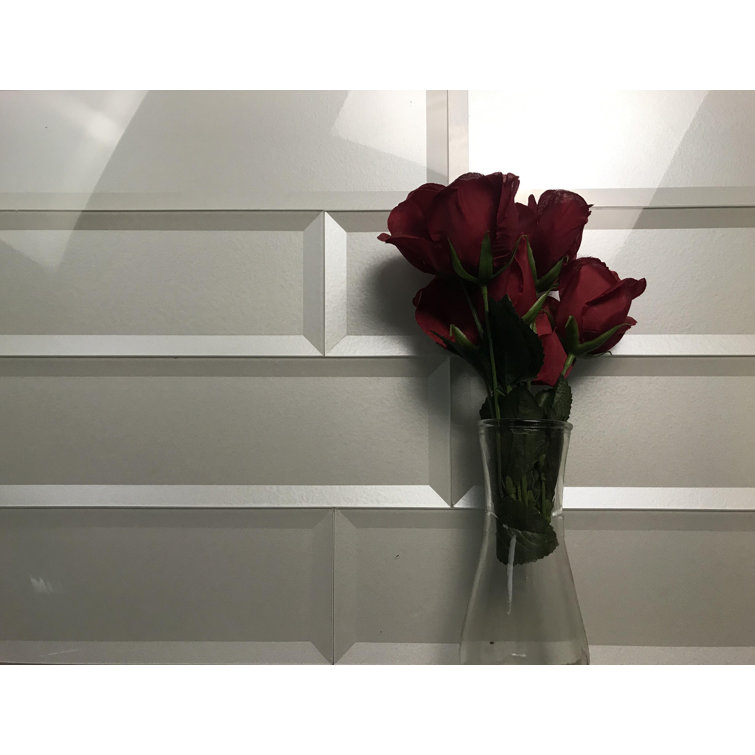 Metallic White Beveled Glass Subway Tile for Kitchen & Bathroom Walls