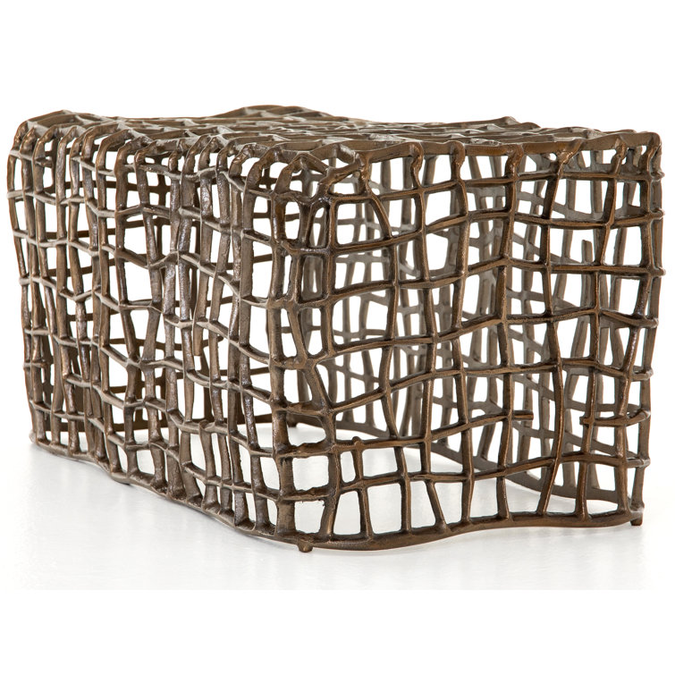 Aged Bronze Aluminum Woven Outdoor Dining Bench