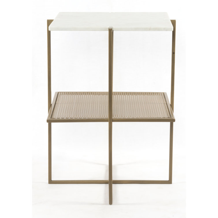 Hyla Chic Polished White Marble and Antique Brass Nightstand