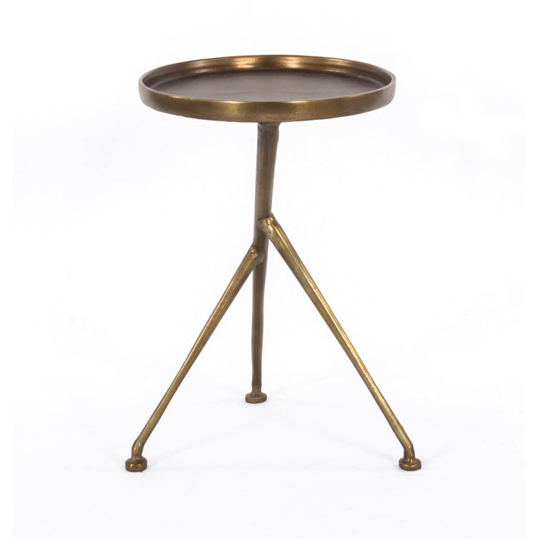 Araceli Raw Brass Round Stone and Metal Side Table