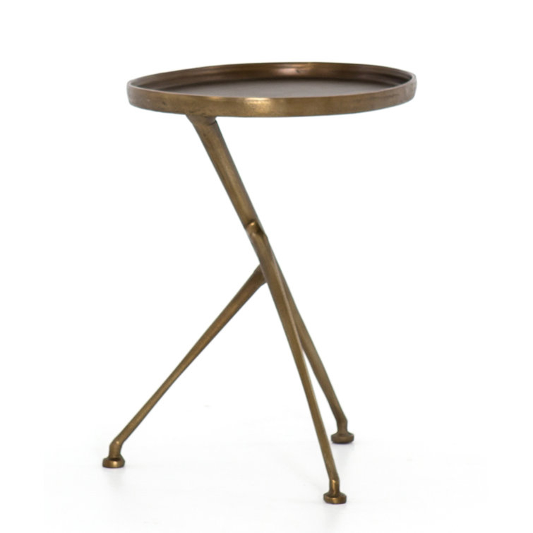 Araceli Raw Brass Round Stone and Metal Side Table