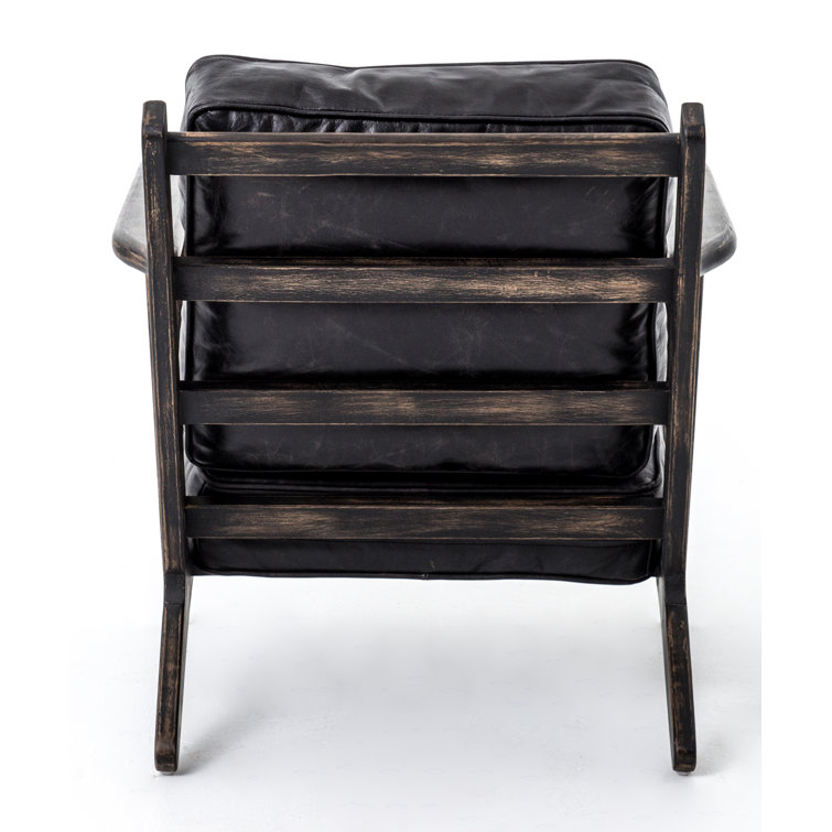 Landon Ebony Leather Lounge Chair with Distressed Oak Frame