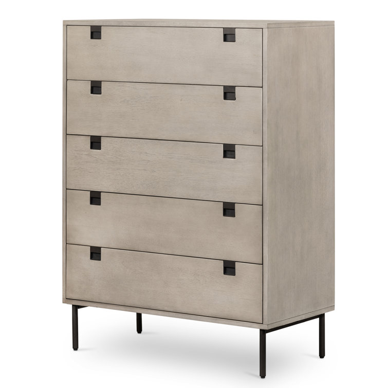 Modern Gray Acacia Veneer 5-Drawer Dresser with Iron Legs