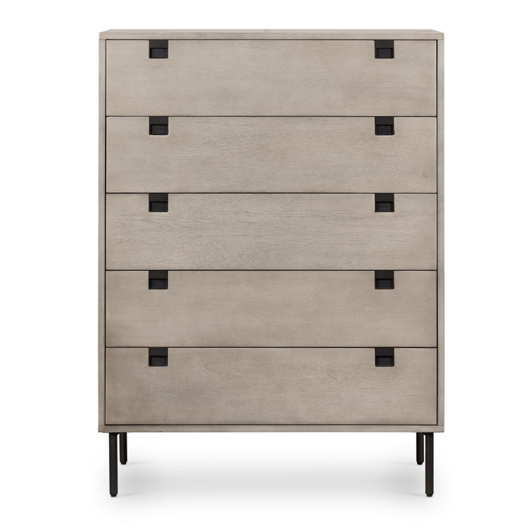 Modern Gray Acacia Veneer 5-Drawer Dresser with Iron Legs