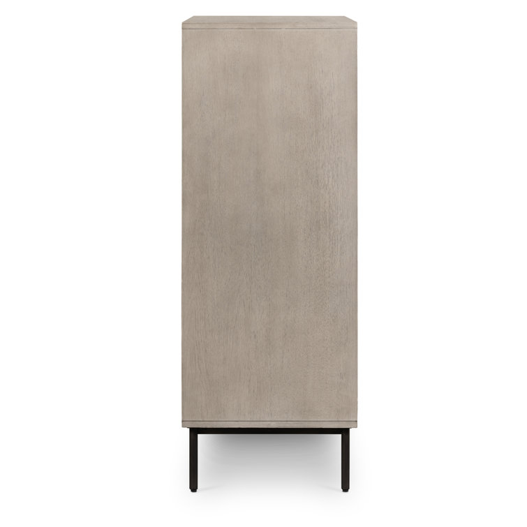 Modern Gray Acacia Veneer 5-Drawer Dresser with Iron Legs