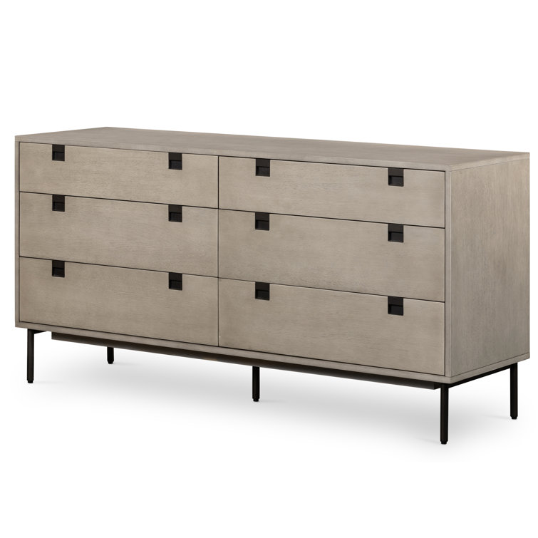 Contemporary Carly Double 6-Drawer Dresser in Grey Wash