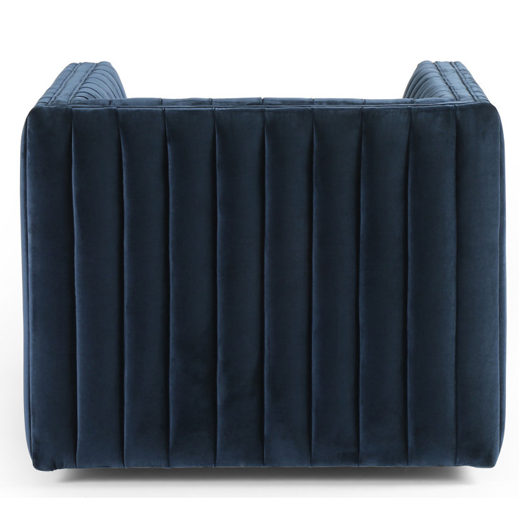 Sapphire Navy Swivel Glove Chair in Luxurious Leather and Wood