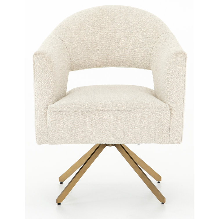 Cream Boucle Swivel Task Chair with Brass Legs