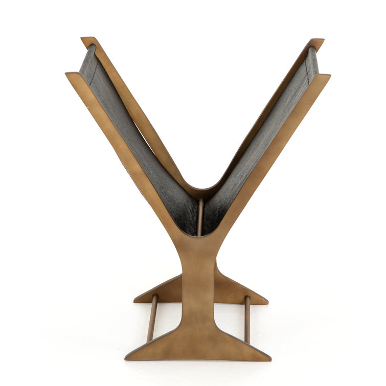 Rustic Brass and Black Faux Leather Magazine Rack